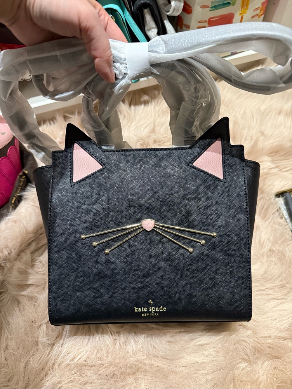 Kate Spade PXRU7047 Black Jazz Things Up Small Hayden Cat Tote/Crossbody